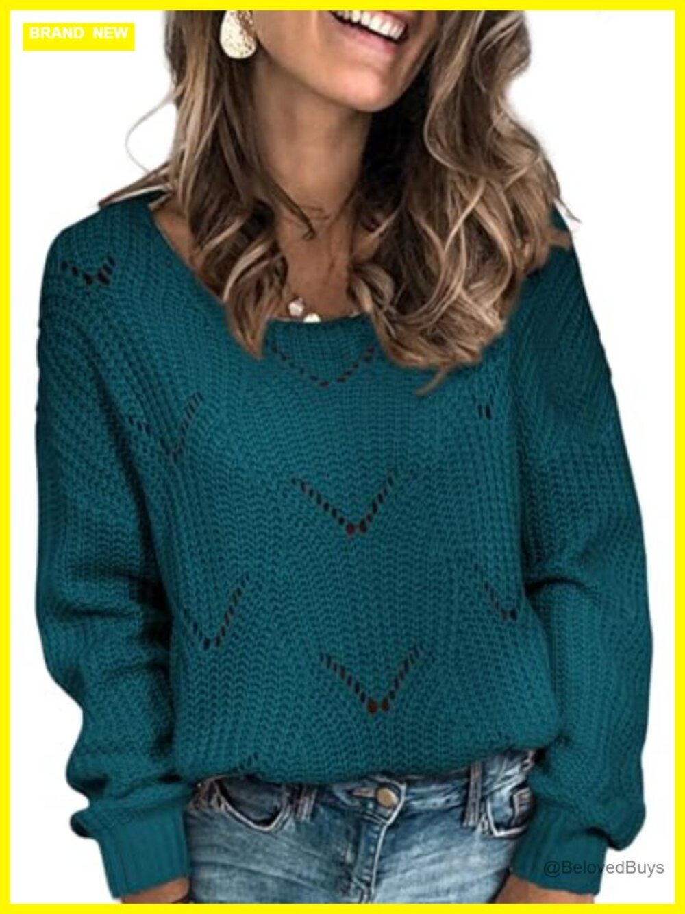 Dokotoo Womens Sweater Boat Neck Hollow Out Crochet Knit Pullover Fall